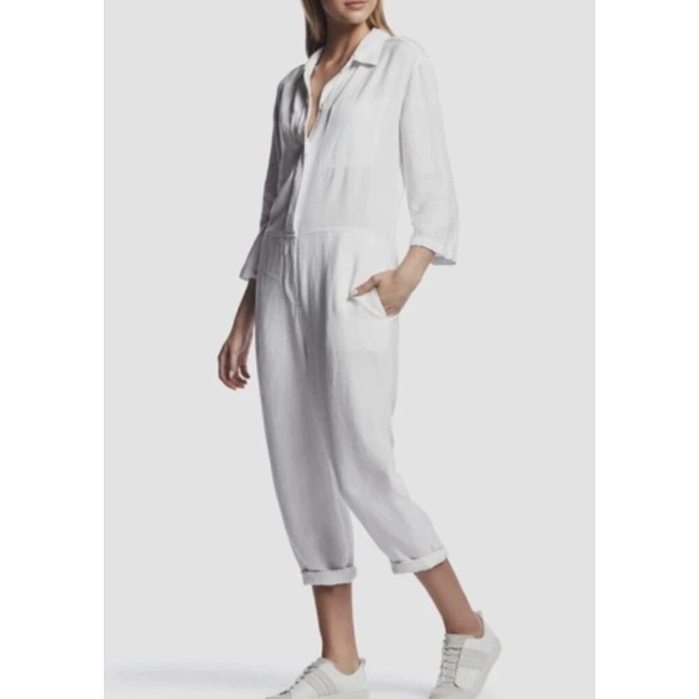 NEW James Perse White Linen Collared Long Sleeve Jumpsuit sz XS